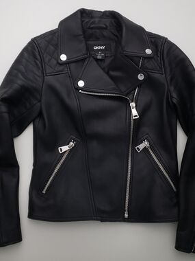 DKNY Black **GENUINE** Leather Asymmetrical Biker/Moto Jacket